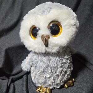 Ty Gray and White Owl Plush with Gold Accents